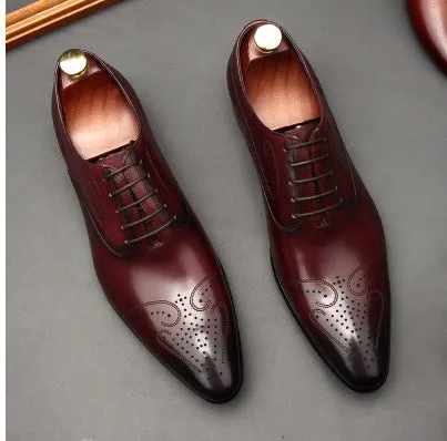 👞 Pointed Toe Brogue Dress Shoes – Carved Leather Formal Shoes for Men