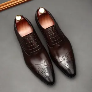 👞 Pointed Toe Brogue Dress Shoes – Carved Leather Formal Shoes for Men