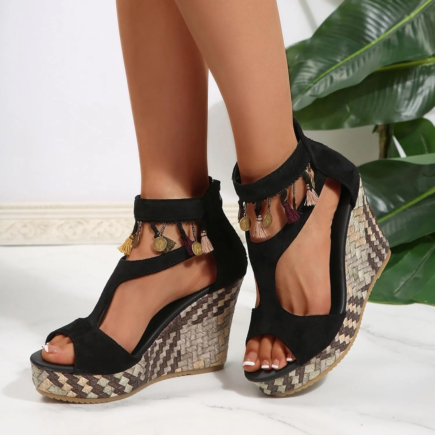 2025 Wedge Sandals for Women Comfortable Breathable Ladies Dress Casual Shoe with Ankle Strap Fashion Dance Party Walking Footwear Summer Beach Vacation Slippers Non-Slip Open Toe Slip-On Slides