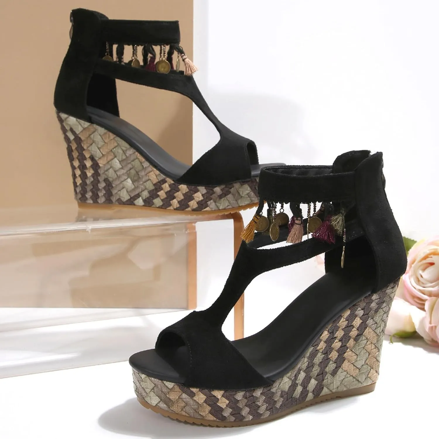 2025 Wedge Sandals for Women Comfortable Breathable Ladies Dress Casual Shoe with Ankle Strap Fashion Dance Party Walking Footwear Summer Beach Vacation Slippers Non-Slip Open Toe Slip-On Slides