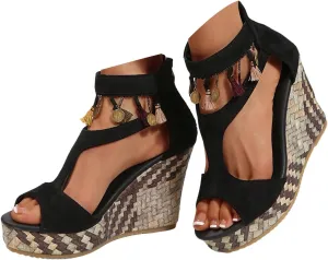 2025 Wedge Sandals for Women Comfortable Breathable Ladies Dress Casual Shoe with Ankle Strap Fashion Dance Party Walking Footwear Summer Beach Vacation Slippers Non-Slip Open Toe Slip-On Slides