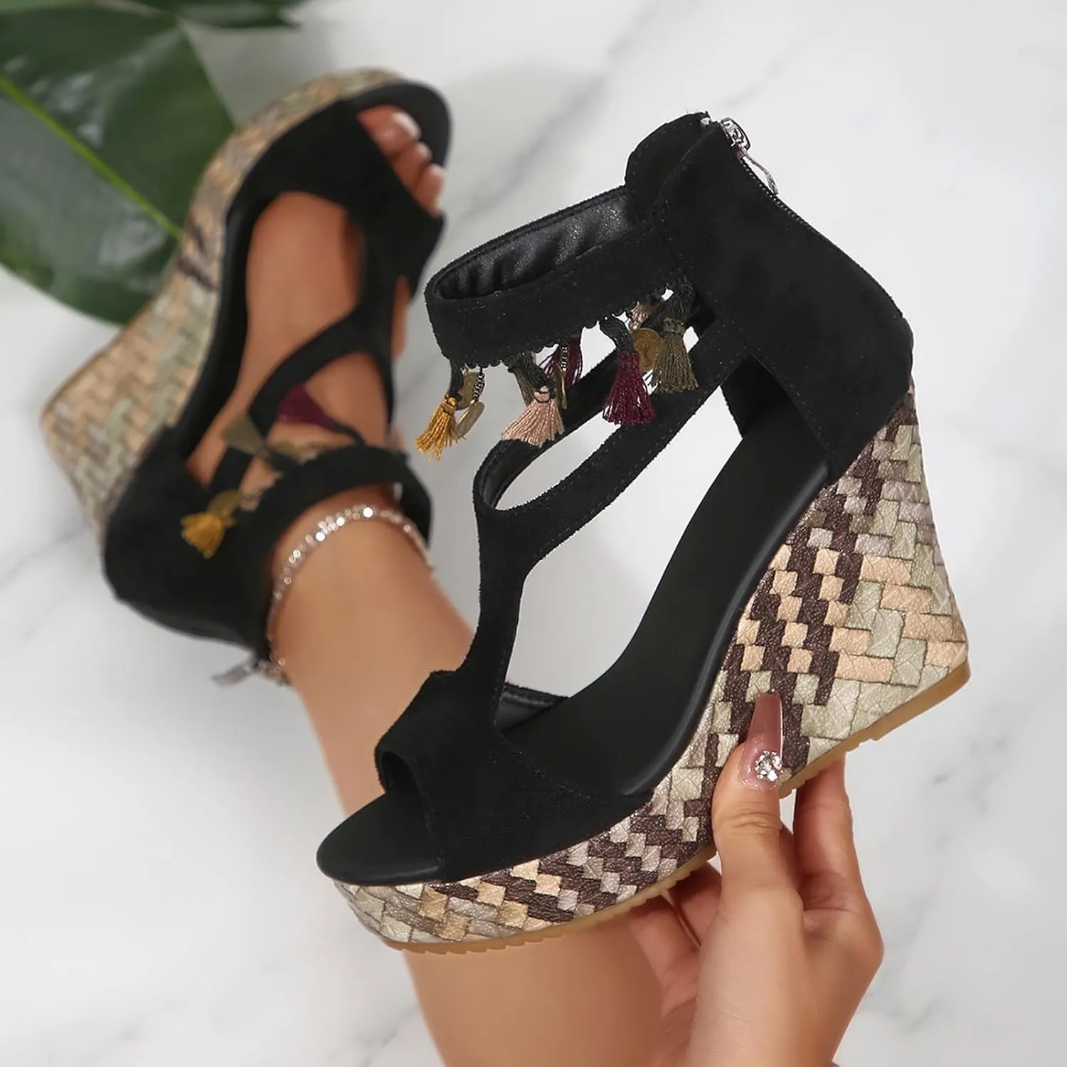 2025 Wedge Sandals for Women Comfortable Breathable Ladies Dress Casual Shoe with Ankle Strap Fashion Dance Party Walking Footwear Summer Beach Vacation Slippers Non-Slip Open Toe Slip-On Slides
