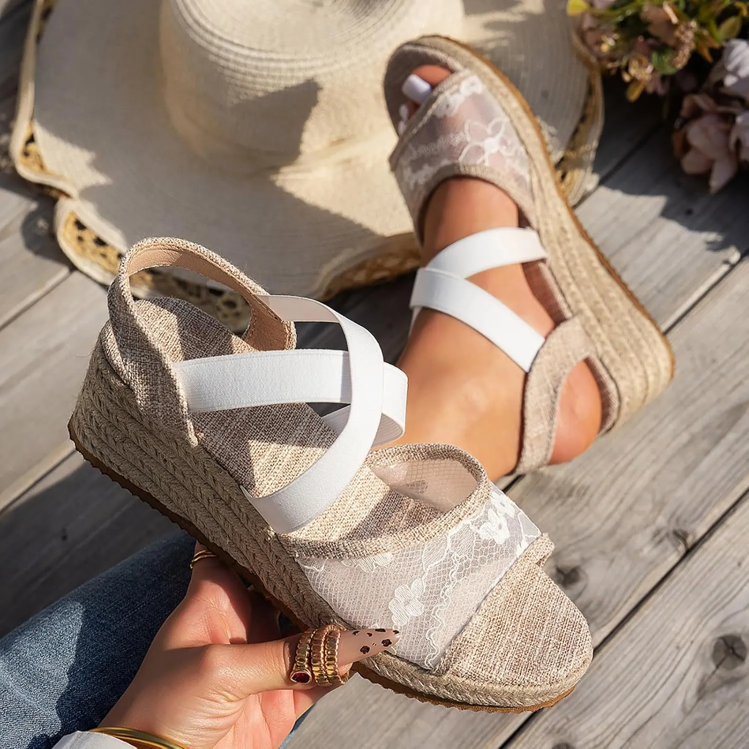 2025 Women Wedge Sandals Comfortable Ladies Dress Open Toe Soft Sole Walking Footwear Summer Beach Vacation Slippers Ankle Strap Breathable Indoor/Outdoor Non-Slip Height Increase Casual Shoe