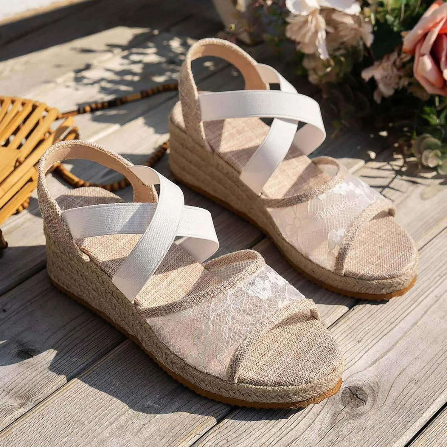 2025 Women Wedge Sandals Comfortable Ladies Dress Open Toe Soft Sole Walking Footwear Summer Beach Vacation Slippers Ankle Strap Breathable Indoor/Outdoor Non-Slip Height Increase Casual Shoe