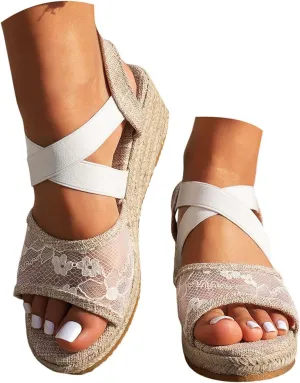 2025 Women Wedge Sandals Comfortable Ladies Dress Open Toe Soft Sole Walking Footwear Summer Beach Vacation Slippers Ankle Strap Breathable Indoor/Outdoor Non-Slip Height Increase Casual Shoe