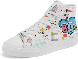 80s 90s High Top Canvas Shoes Retro Geometric High Top Sneakers Lace Up Casual Shoes Gifts for Men Women