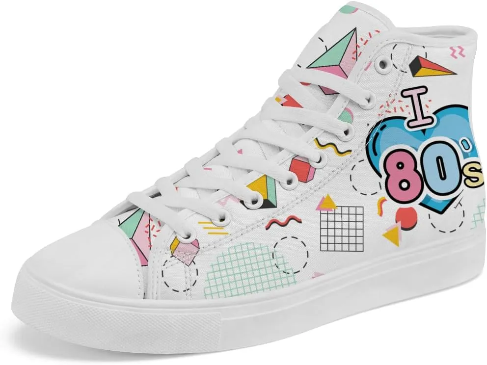 80s 90s High Top Canvas Shoes Retro Geometric High Top Sneakers Lace Up Casual Shoes Gifts for Men Women