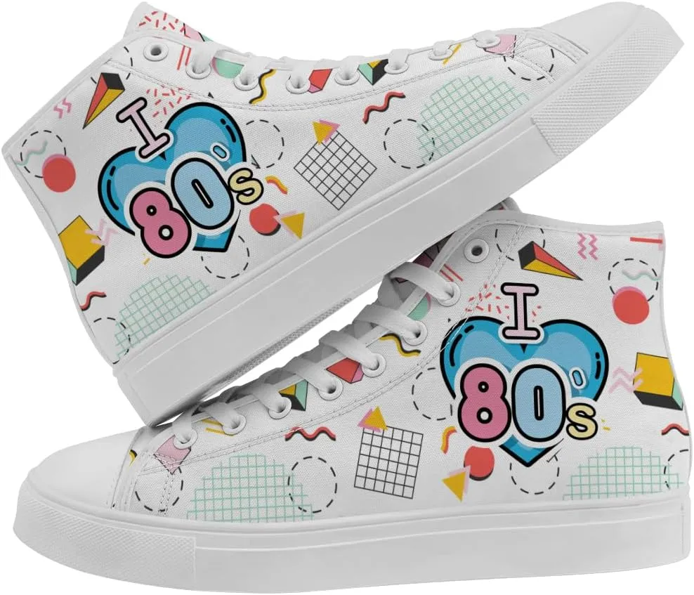 80s 90s High Top Canvas Shoes Retro Geometric High Top Sneakers Lace Up Casual Shoes Gifts for Men Women