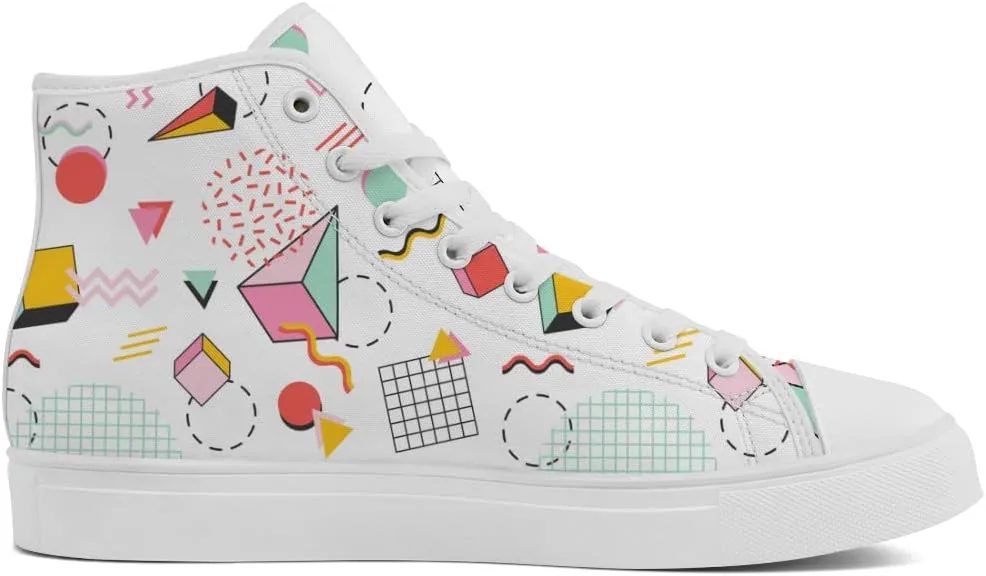 80s 90s High Top Canvas Shoes Retro Geometric High Top Sneakers Lace Up Casual Shoes Gifts for Men Women