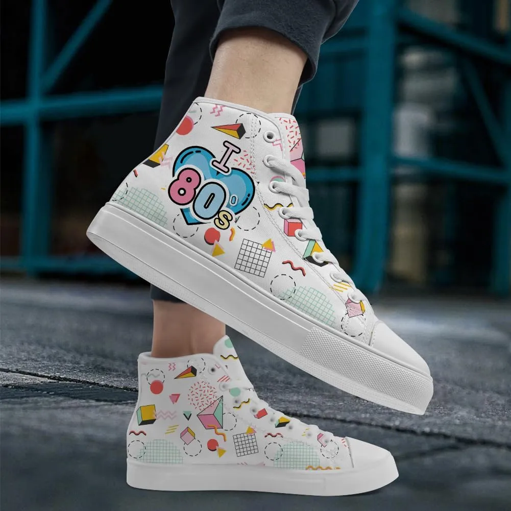 80s 90s High Top Canvas Shoes Retro Geometric High Top Sneakers Lace Up Casual Shoes Gifts for Men Women