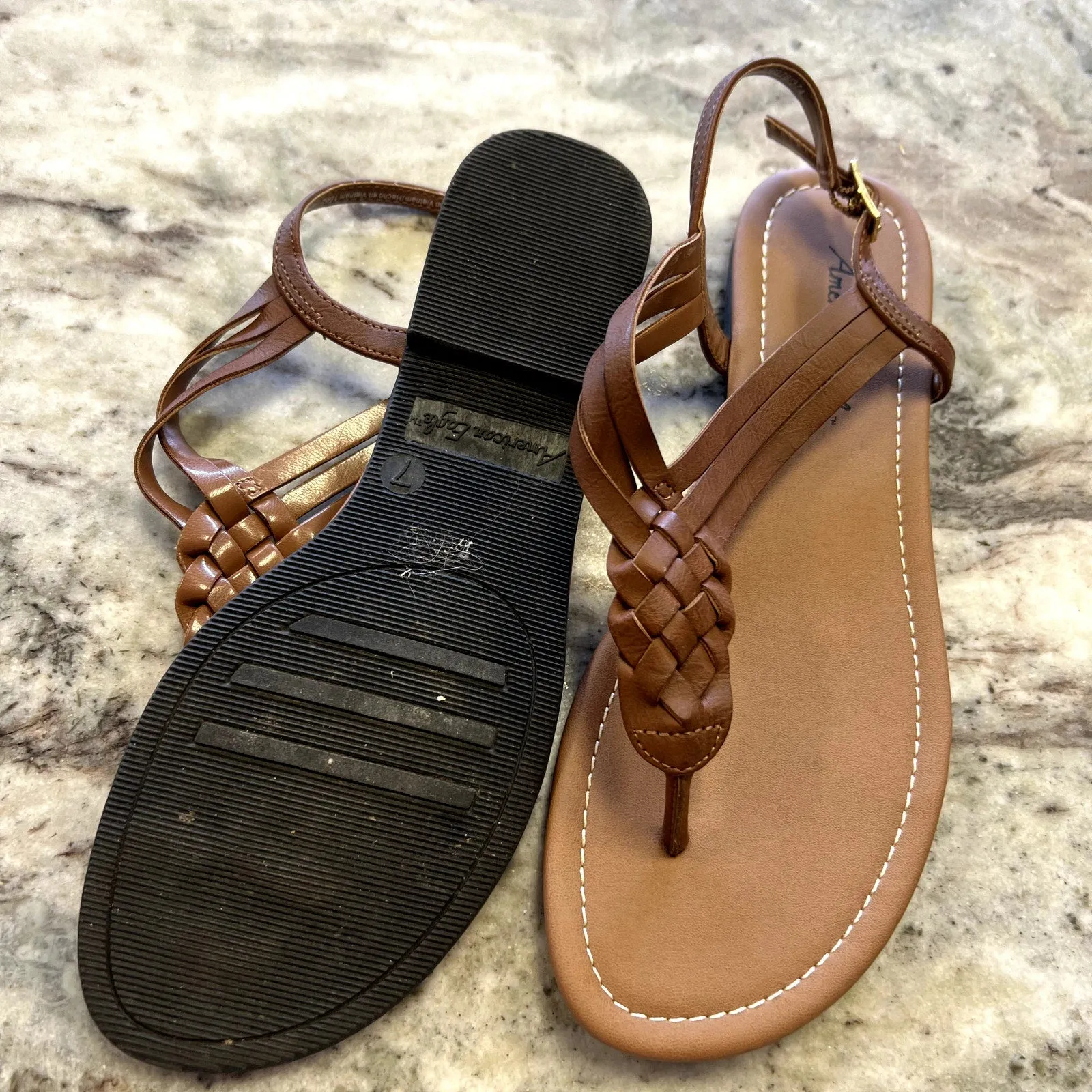 American Eagle Brown Braided Strappy Sandals Size 7