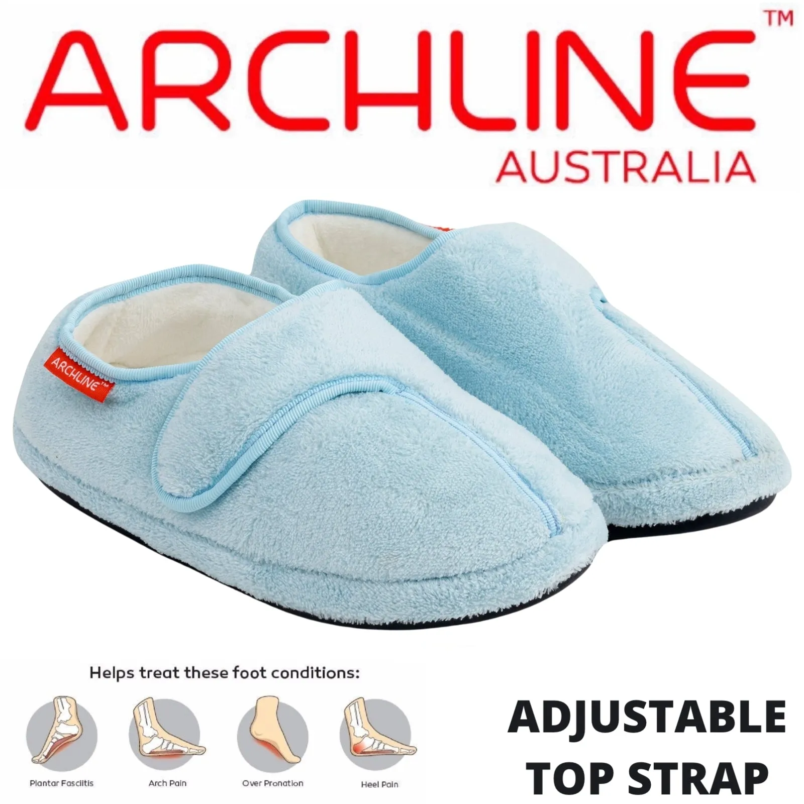 ARCHLINE Orthotic Plus Slippers Closed Scuffs Pain Relief Moccasins - Baby Blue - EU 38