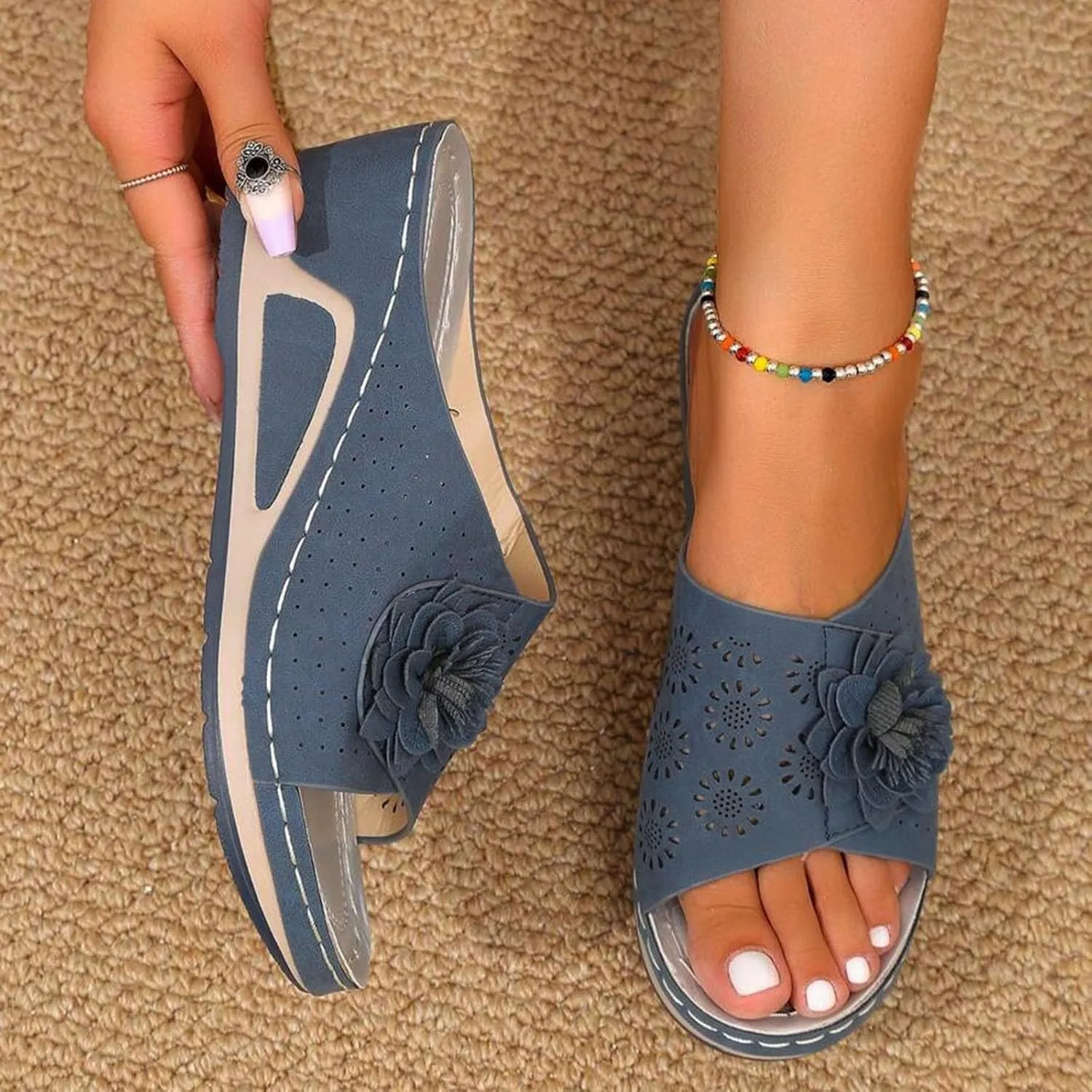 Avylays Orthopedic Sandals for Women Leather Soft Arch Support Sandals Retro Bohemian Wedge Slippers Suede Moccasins