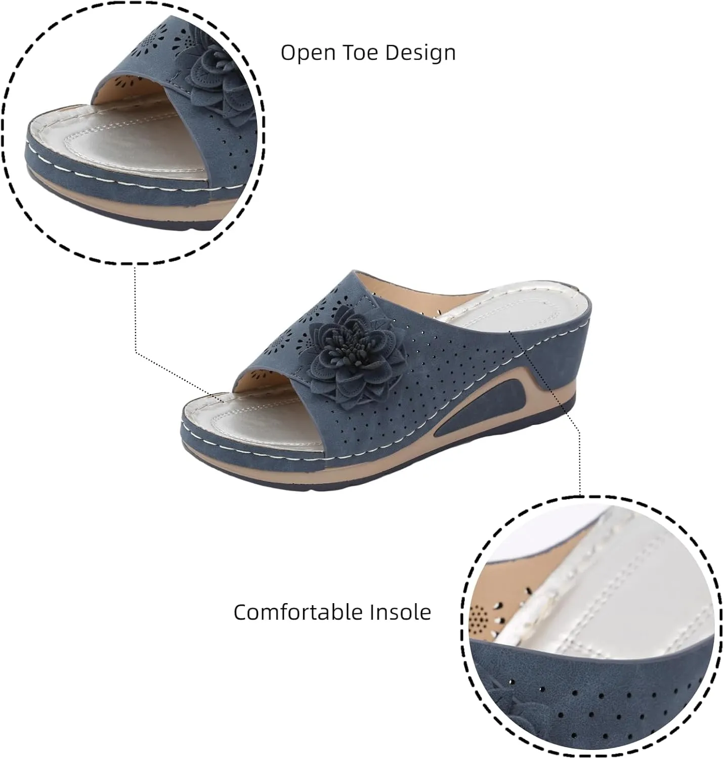 Avylays Orthopedic Sandals for Women Leather Soft Arch Support Sandals Retro Bohemian Wedge Slippers Suede Moccasins