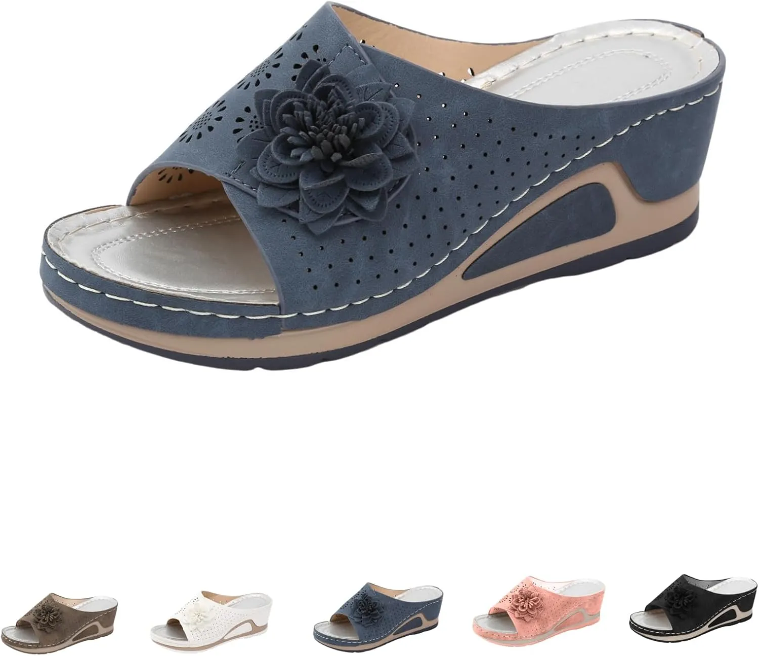 Avylays Orthopedic Sandals for Women Leather Soft Arch Support Sandals Retro Bohemian Wedge Slippers Suede Moccasins