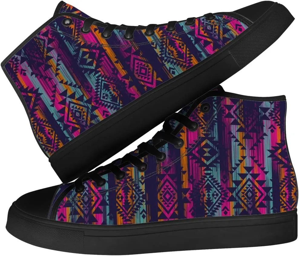 Aztec High Top Canvas Shoes for Men Women Native American High Top Sneakers Lace Up Casual Shoes Gifts for Dad Mom