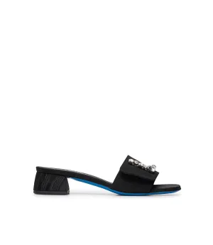 Black moiré fabric jewel mules