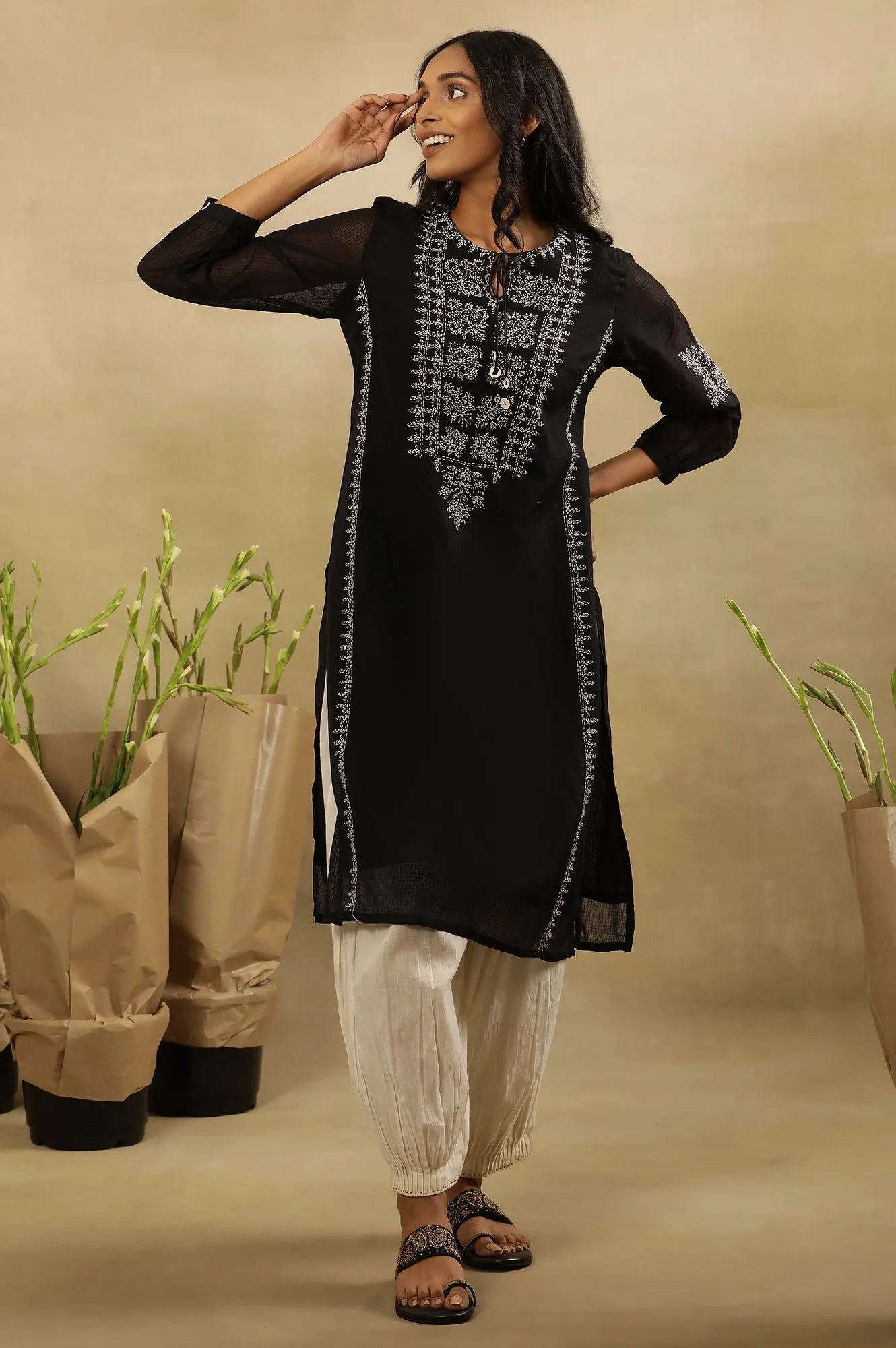 Black  Tepchi  Kota Layered Kurta