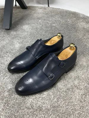 Brett Special Edition Double Buckled Classic Navy Leather Shoes