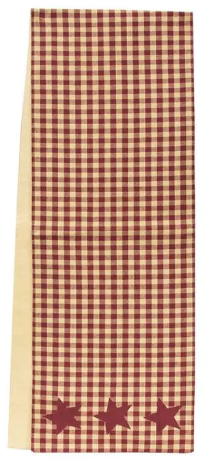 Burgundy & Tan Check Star Applique Long Runner