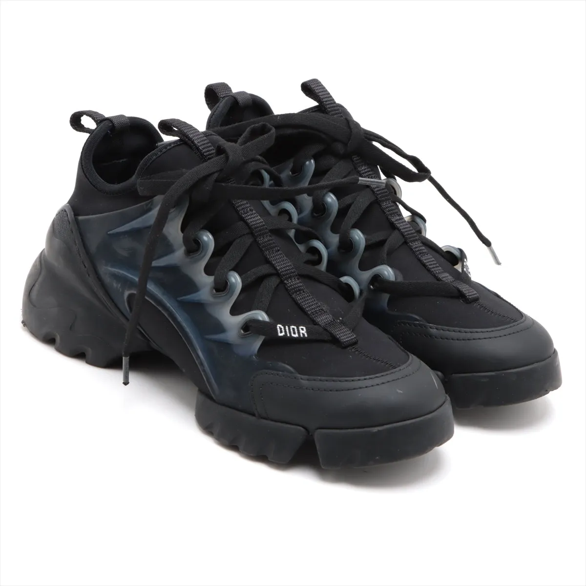 Christian Dior D-Connect Leather X Fabric Trainers 35 1/2  Black X Navy