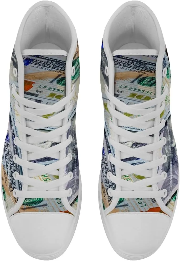 Dollar High Top Canvas Shoes for Men Women Money High Top Sneakers Lace Up Casual Shoes Gifts for Him Her
