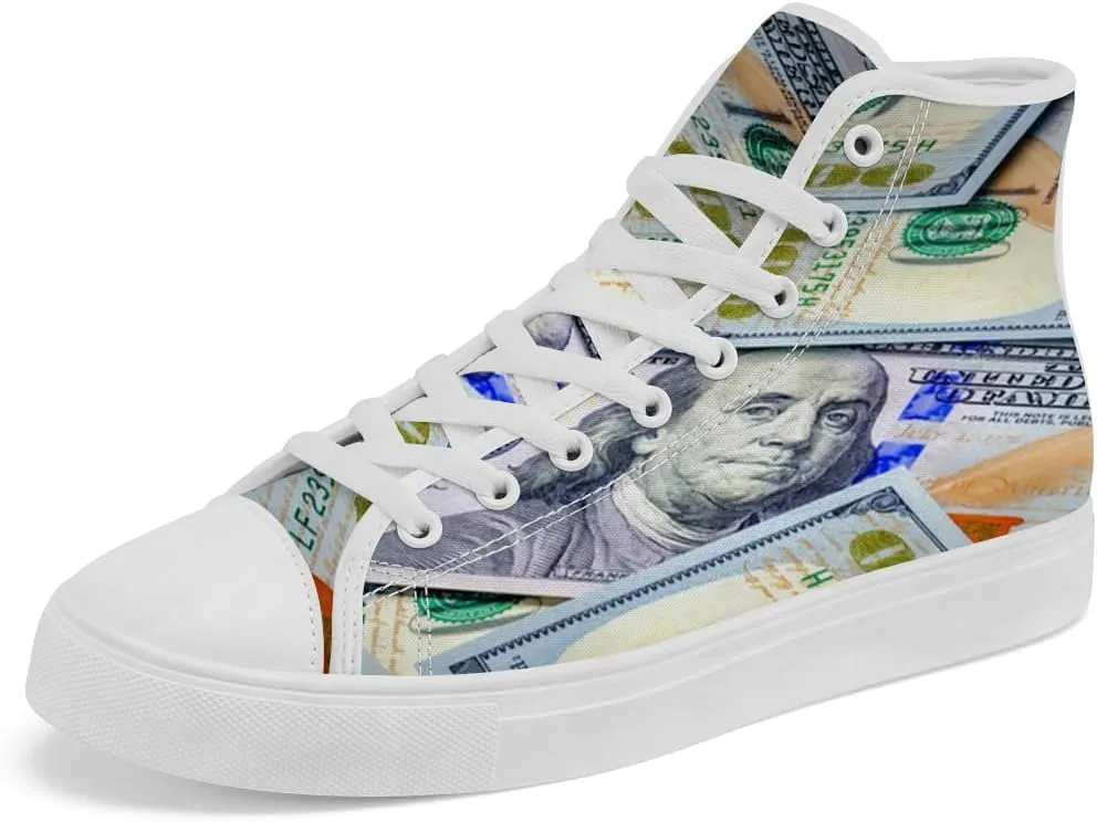 Dollar High Top Canvas Shoes for Men Women Money High Top Sneakers Lace Up Casual Shoes Gifts for Him Her