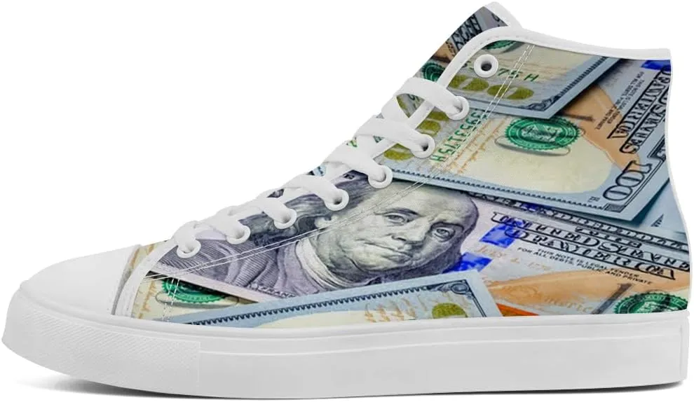 Dollar High Top Canvas Shoes for Men Women Money High Top Sneakers Lace Up Casual Shoes Gifts for Him Her