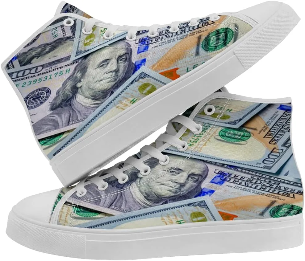 Dollar High Top Canvas Shoes for Men Women Money High Top Sneakers Lace Up Casual Shoes Gifts for Him Her