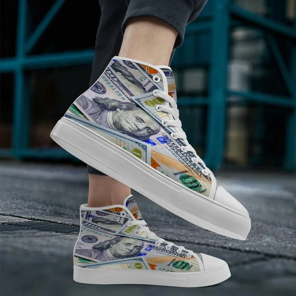 Dollar High Top Canvas Shoes for Men Women Money High Top Sneakers Lace Up Casual Shoes Gifts for Him Her