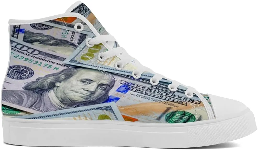 Dollar High Top Canvas Shoes for Men Women Money High Top Sneakers Lace Up Casual Shoes Gifts for Him Her