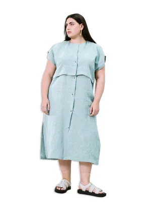 East meets West dress in vintage green Irish linen