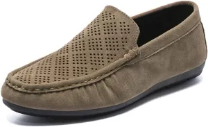 Easy to Put and Remove Driving Moccasins for Men Moccasins Breathable Lightweight Lightweight Resistant Flat Heel Flexible Driving Slip On for All Occasions (Color : Khaki, Size : 8.5)