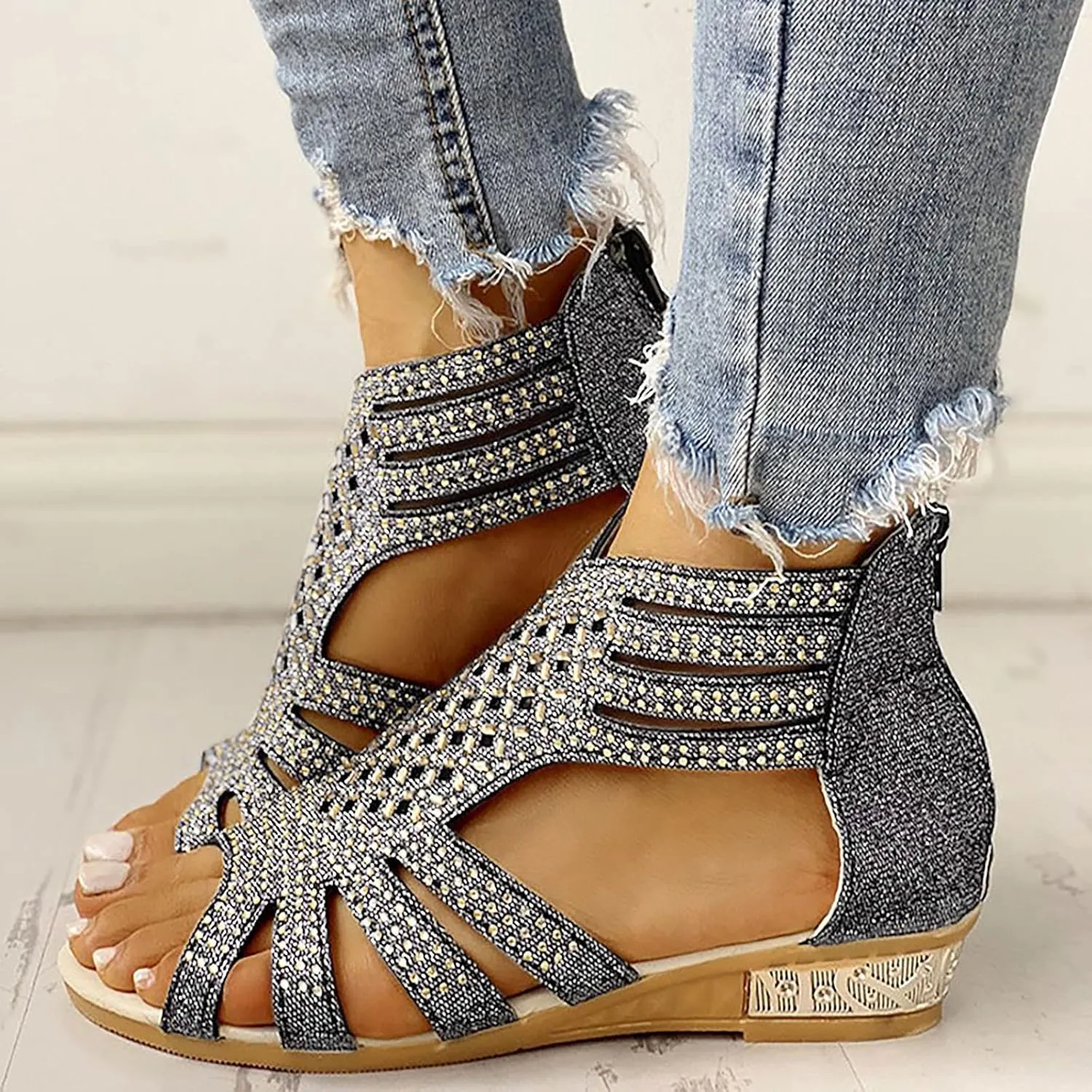 Eduavar Orthopedic Sandals for Women, Womens Sandals Comfortable Sandals Slippers Open Toe Wedge Sandals with Arch Support