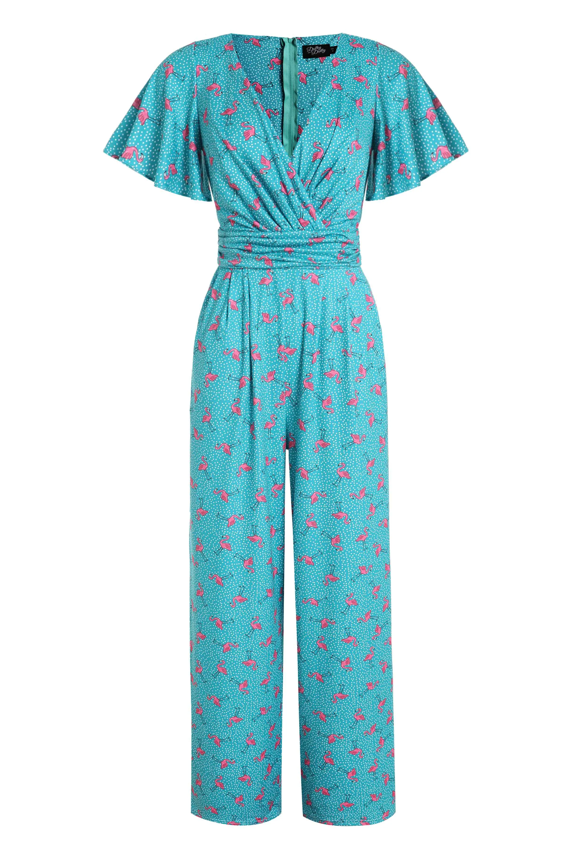 Esther Pink Flamingo & Pebble Turquoise Jumpsuit