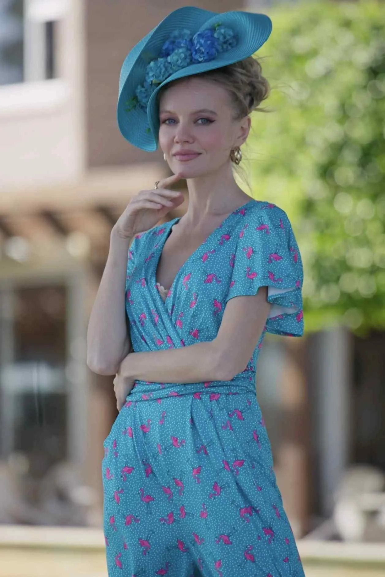 Esther Pink Flamingo & Pebble Turquoise Jumpsuit
