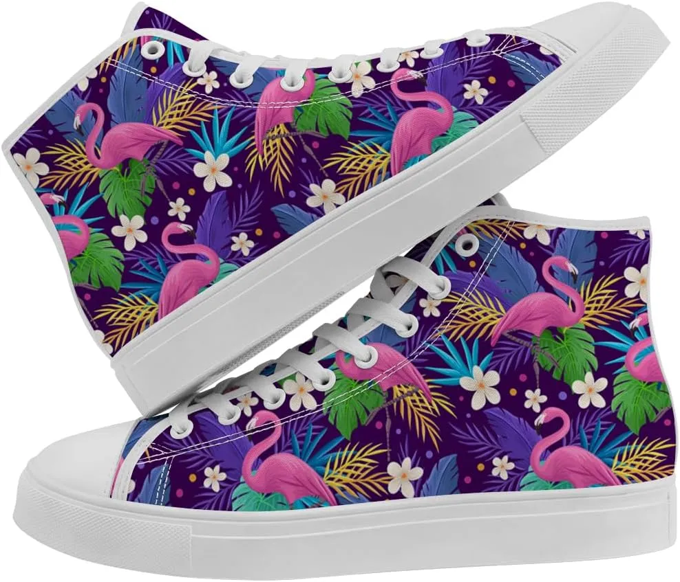 Flamingo High Top Sneakers for Men Women High Top Canvas Shoes Lace Up Casual Shoes Gifts for Mama Papa
