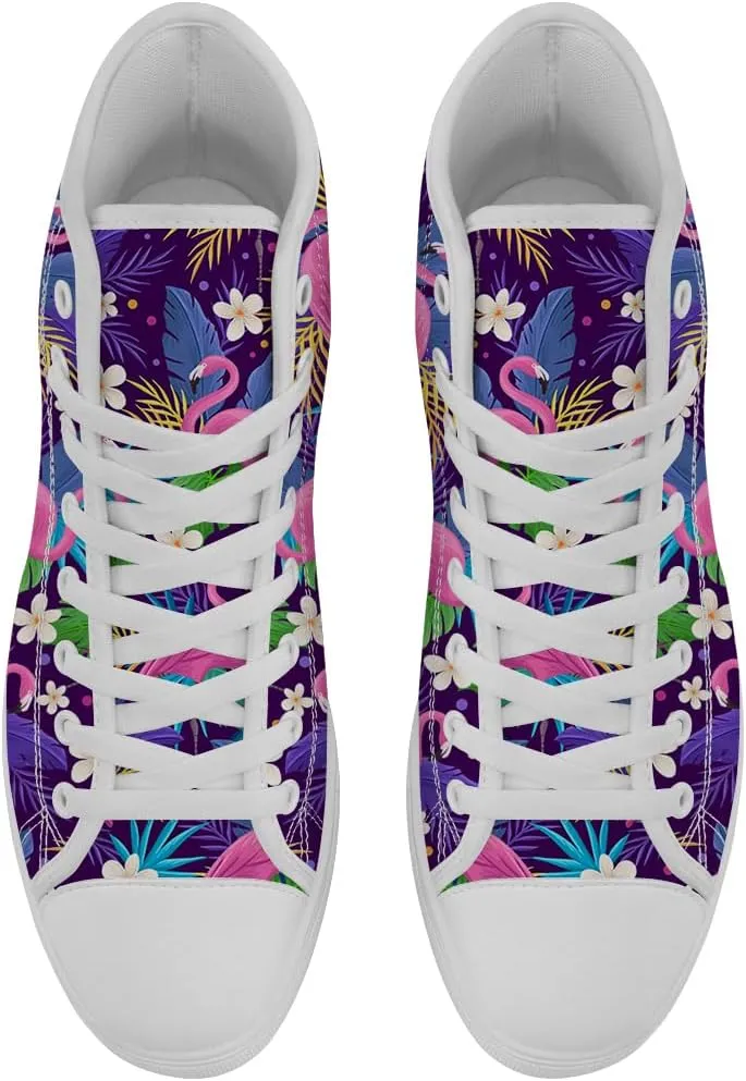 Flamingo High Top Sneakers for Men Women High Top Canvas Shoes Lace Up Casual Shoes Gifts for Mama Papa