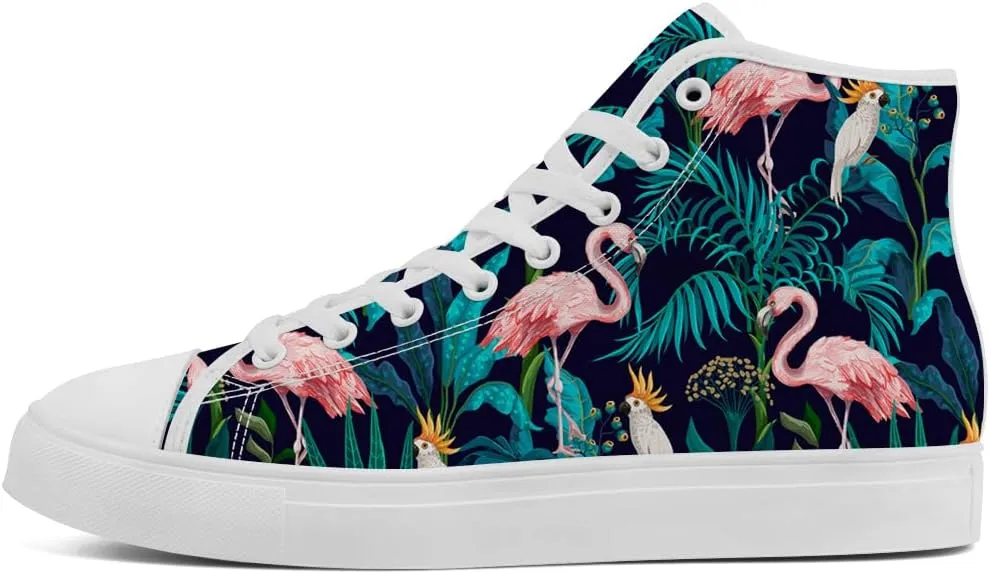 Flamingo High Top Sneakers for Men Women High Top Canvas Shoes Lace Up Casual Shoes Gifts for Mama Papa