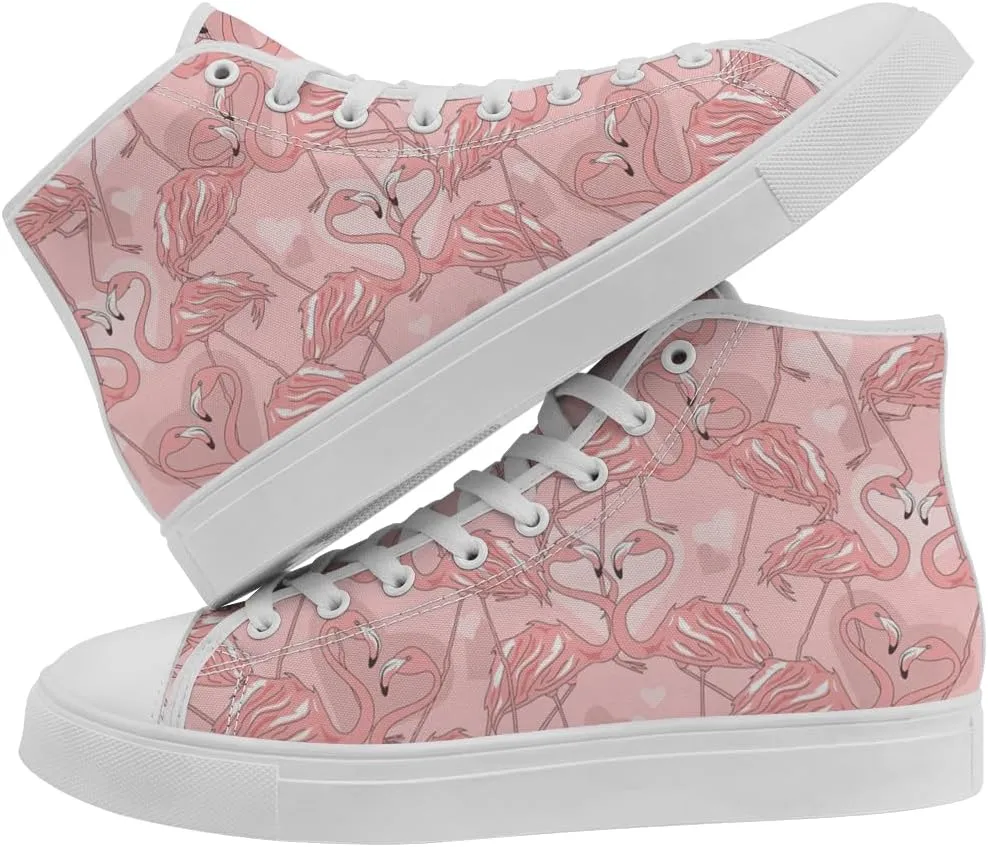 Flamingo High Top Sneakers for Men Women High Top Canvas Shoes Lace Up Casual Shoes Gifts for Mama Papa