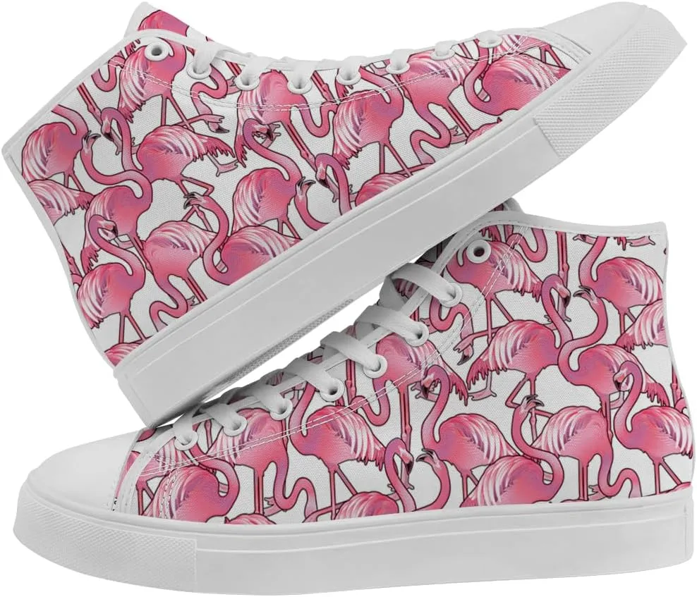 Flamingo High Top Sneakers for Men Women High Top Canvas Shoes Lace Up Casual Shoes Gifts for Mama Papa