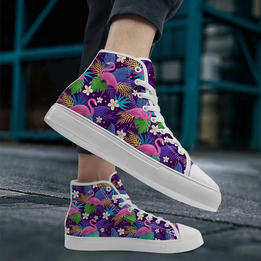 Flamingo High Top Sneakers for Men Women High Top Canvas Shoes Lace Up Casual Shoes Gifts for Mama Papa