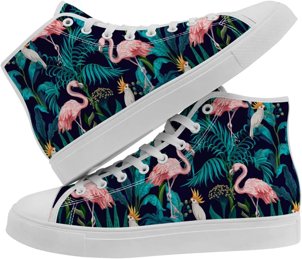 Flamingo High Top Sneakers for Men Women High Top Canvas Shoes Lace Up Casual Shoes Gifts for Mama Papa