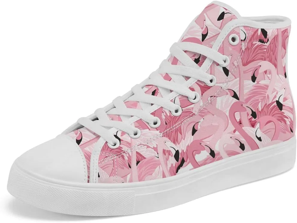 Flamingo High Top Sneakers for Men Women High Top Canvas Shoes Lace Up Casual Shoes Gifts for Mama Papa