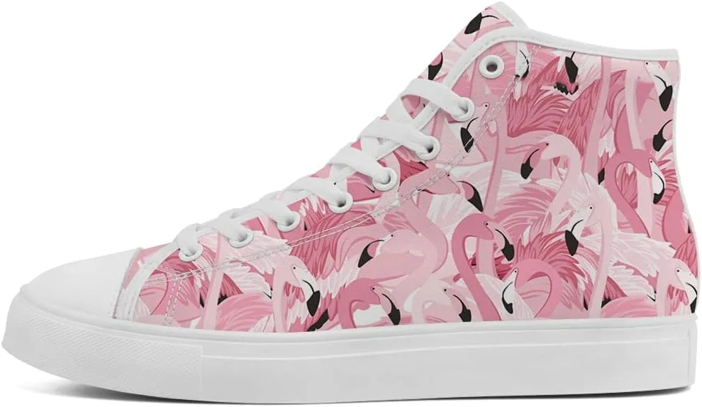 Flamingo High Top Sneakers for Men Women High Top Canvas Shoes Lace Up Casual Shoes Gifts for Mama Papa