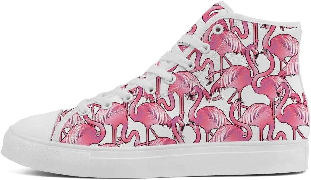 Flamingo High Top Sneakers for Men Women High Top Canvas Shoes Lace Up Casual Shoes Gifts for Mama Papa