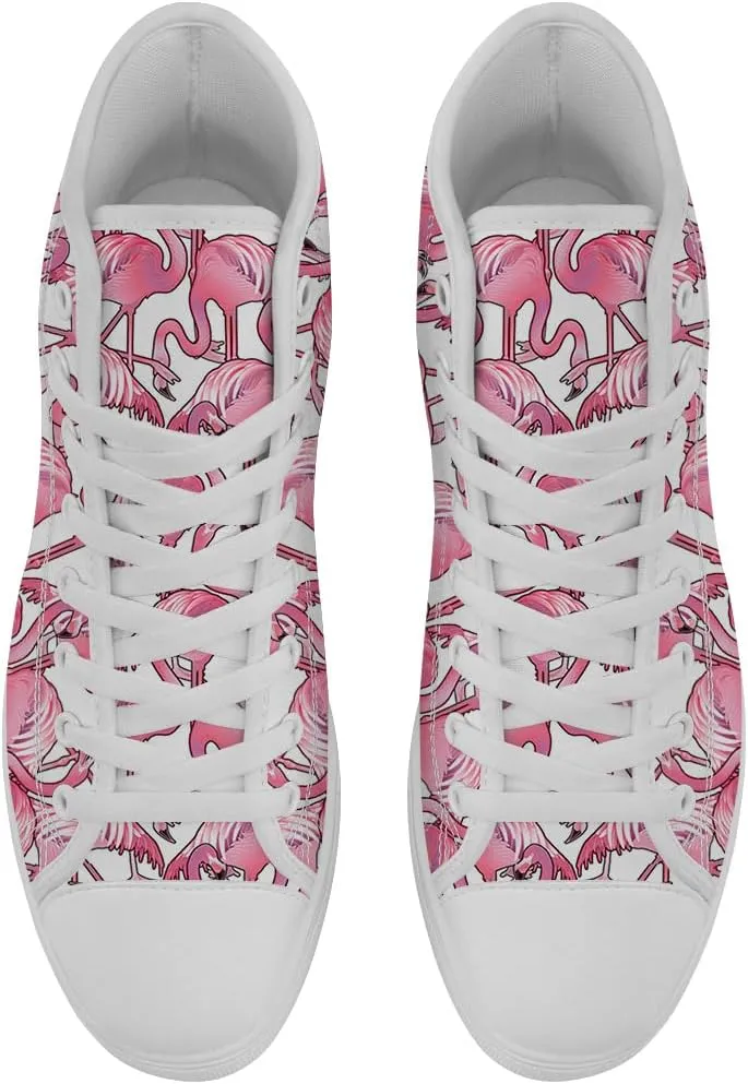 Flamingo High Top Sneakers for Men Women High Top Canvas Shoes Lace Up Casual Shoes Gifts for Mama Papa