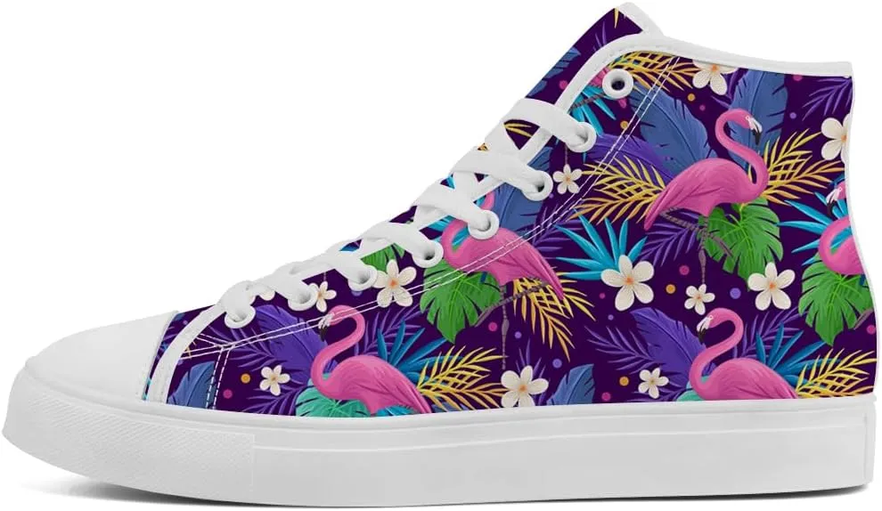 Flamingo High Top Sneakers for Men Women High Top Canvas Shoes Lace Up Casual Shoes Gifts for Mama Papa