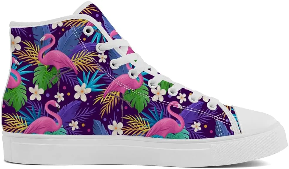 Flamingo High Top Sneakers for Men Women High Top Canvas Shoes Lace Up Casual Shoes Gifts for Mama Papa