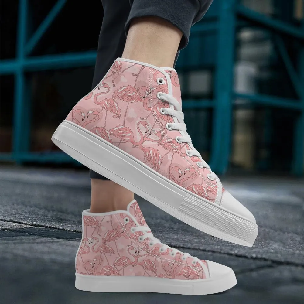 Flamingo High Top Sneakers for Men Women High Top Canvas Shoes Lace Up Casual Shoes Gifts for Mama Papa
